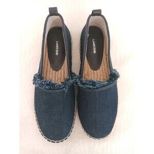 Lands' End Women's Denim Espadrille Slip On Flats Frayed Trim Blue Size 6.5